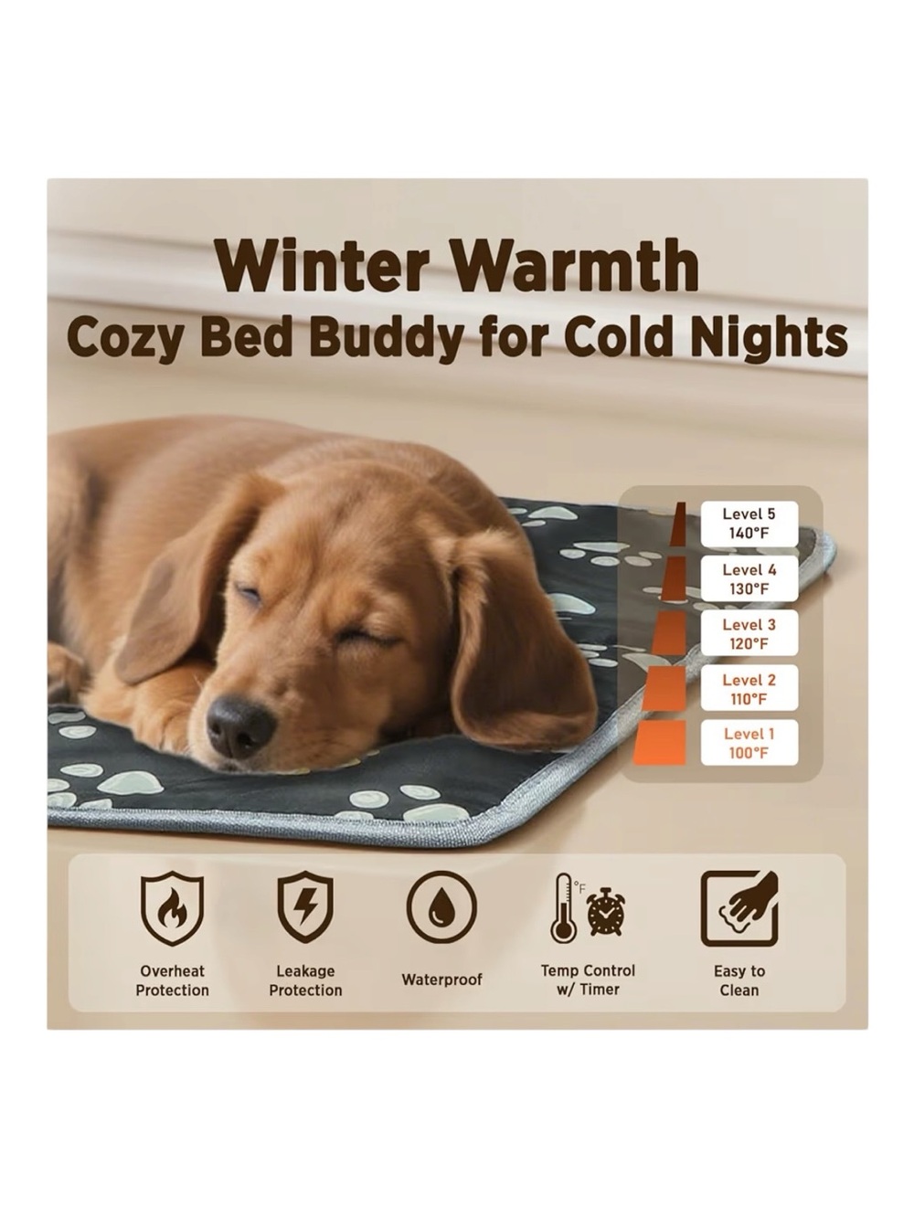 FURRY BABY WATERPROOF PET HEATING PAD Controller with 5 Timer levels Black NWT